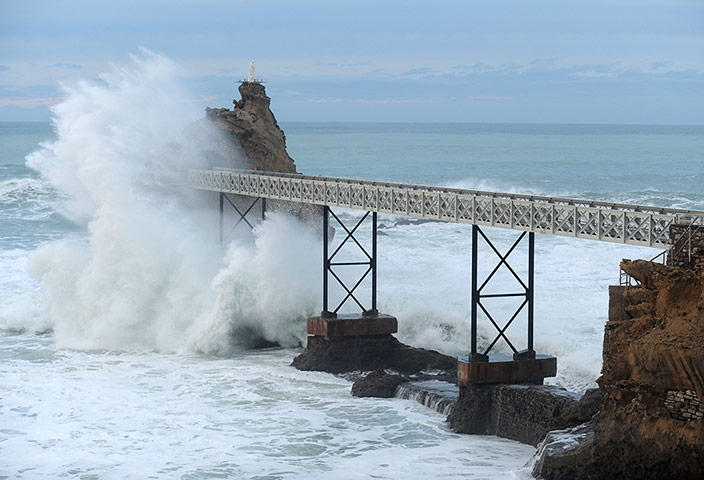 Stormy weather: A wave hits the Rock of the Virgin Mary
