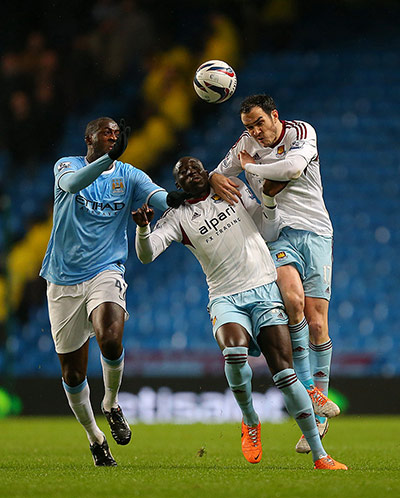 Man City v West Ham Utd: Yaya Toure, Joey O'Brien and Mohamed Diame