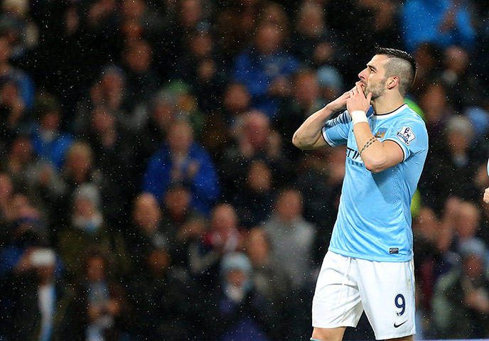 Man City v West Ham Utd: Negredo celebrates