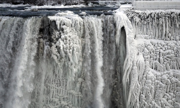 Ice forms on the US side of the Niagara Falls.
