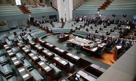 Government and Opposition members on the same side while the independents remain opposed during division on the National Security Amendment Legislation Bill.