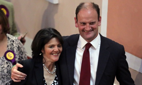 Douglas Carswell,alongside his wife Clementine after winning the Clacton constituency