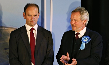 Ukip's Douglas Carswell is congratulated by the Conservative party's Clacton candidate Giles Watling