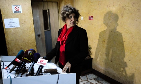 Macedonia's health ministry official, Dr Jovanka Kostovska, speaks to the media in Skopje.