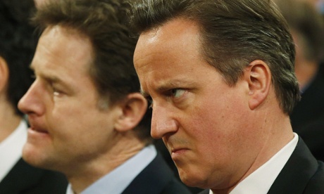 David Cameron, right, with deputy PM Nick Clegg. Tory backbenchers are urging their leader to break the coalition shackles.