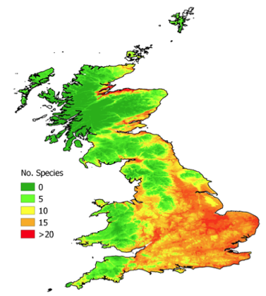 Heat map showing the cumulative probability of presence of 23 Ponto-Caspian species