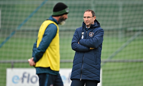 The Republic of Ireland manager Martin O'Neill (right) and his assistant, Roy Keane, prepare for the
