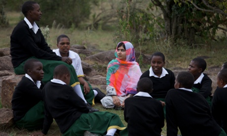 Malala Yousafzai sharing stories with Kenyan schoolgirls on her first visit to Africa in July this year.