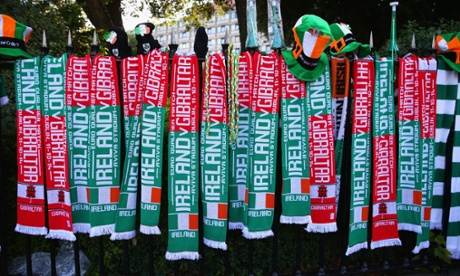 DUBLIN, IRELAND - OCTOBER 11:  Football scarves are sold on the street ahead of the EURO 2016 Qualifier match between Republic of Ireland and Gibraltar at Aviva Stadium on October 11, 2014 in Dublin, Ireland.  (Photo by Ian Walton/Getty Images)FootballSoccer