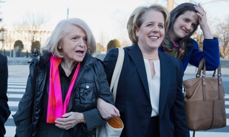 Edie Windsor, plaintiff in the hearing against the Defense of Marriage Act (Doma), with her attorney Roberta Kaplan at the supreme court.
