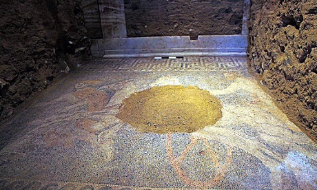 The mosaic found at the mysterious Alexander The Great-era tomb near Amphipolis in the Macedonian region of northern Greece.