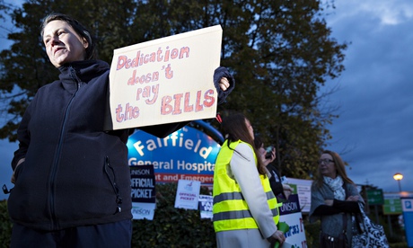 NHS workers on an early morning picket line at Fairfield General Hospital in Bury