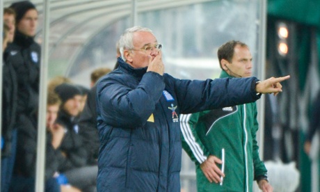Greece coach Claudio Ranieri watches on during the 1-1 draw against Finland.