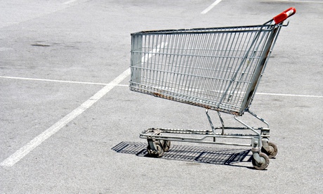 empty shopping cart parked in a car parking spot