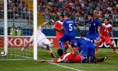 Southampton's Graziano Pelle scores what proved to be the winner for Italy in Malta.