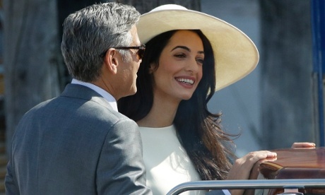 George Clooney and Amal Alamuddin in Venice on Monday.