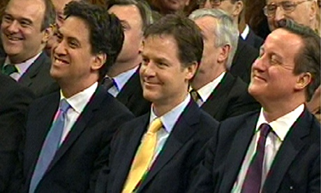 David Cameron with Nick Clegg and Ed Miliband