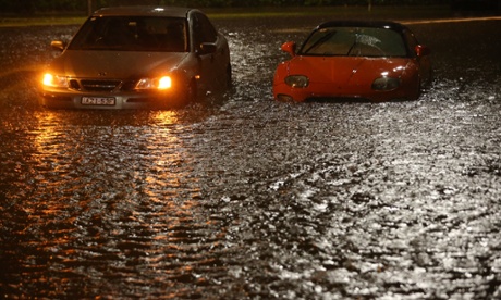 Abandoned cars in Tempe in Sydney's south after the severe storm early on Wednesday.