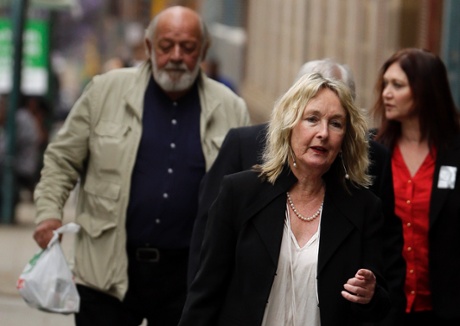 June Steenkamp, mother of Reeva Steenkamp, and her husband Barry, left, arrive for the Oscar Pistorius sentencing today.
