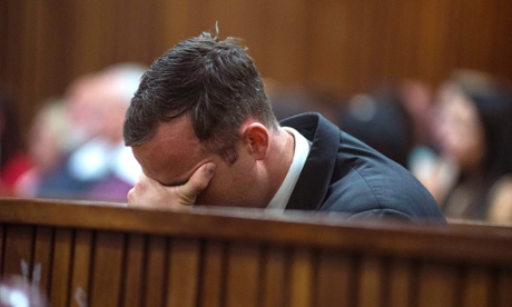 Oscar Pistorius reacts as Reeva Steenkamp's cousin gives evidence in aggravation of sentence during his hearing on Wednesday.