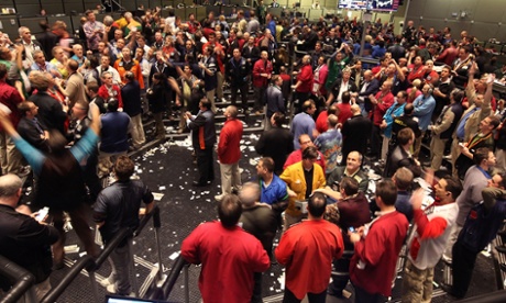 Traders in the S&P 500 stock index futures pit at the CME Group in Chicago earlier this year. Photo: Scott Olson/Getty Images