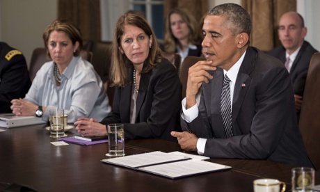 Lisa Monaco Homeland Security and Counterterrorism advisor, and Sylvia Burwell and Barack Obama.