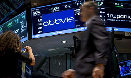 Share price for pharmaceutical maker AbbVie on the floor of the New York Stock Exchange