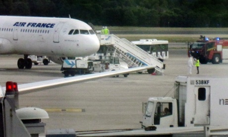 Emergency vehicles are seen at Madrid's Barajas International airport.