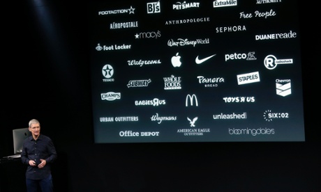 Apple CEO Tim Cook discusses the new Apple Pay product during an event at Apple headquarters in Cuptertino, California.