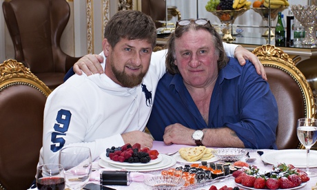 Depardieu  with Chechen President Kadyrov during a meeting at the presidential residence in Grozny