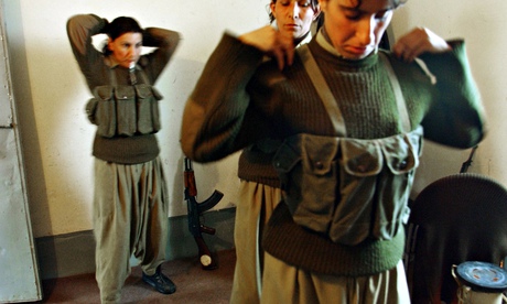 Female Kurdish fighters in their headquarters. Photograph: Lynsey Addario/Corbis SABA
