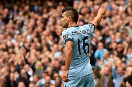 Sergio Aguero celebrates after scoring the opener.