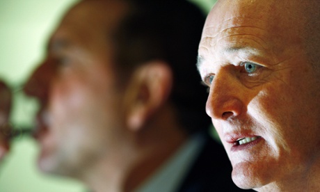Chelsea football club Chief Executive Peter Kenyon (R) and Manny Fontenla-Novoa, (L) Group Chief Executive of Thomas Cook, are pictured during a press conference at Stamford Bridge in London, on December 1, 2008. British travel agent Thomas Cook has signed a new four year deal with Chelsea as the teams' official travel partner. AFP PHOTO/Adrian Dennis (Photo credit should read ADRIAN DENNIS/AFP/Getty Images)HORIZONTAL
