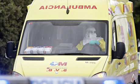 Ambulance arrives at Madrid's Carlos III Hospital