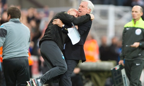 Newcastle United manager Alan Pardew celebrates on the touchline.