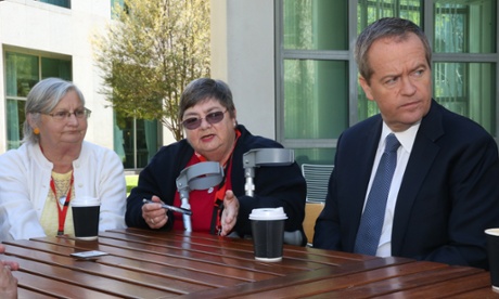 The Leader of the Opposition Bill Shorten with pensioners June Nash at parliament.