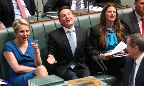 Tanya Plibersek, Chris Bowen and Kate Ellis reacts to Joe Hockey during question time.