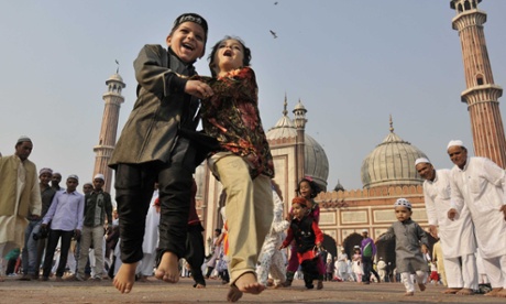 Children play and enjoy after the namaz during last year's Eid al-Adha at Jama Masjid in New Delhi, India