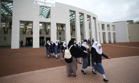 Children from Unity Grammar College in Austral after visiting Parliament House today, Monday 20th October 2014