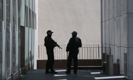 Security at the entrance to Parliament House this afternoon, Thursday 2nd October 2014