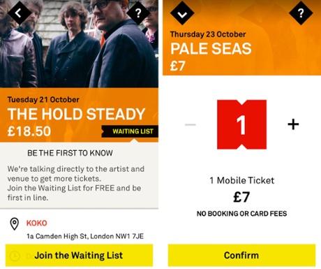 Dice's app includes a waiting list feature for sold-out gigs.
