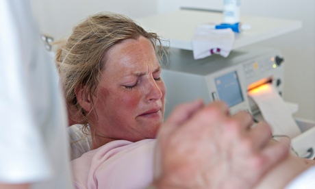 A woman giving birth in hospital