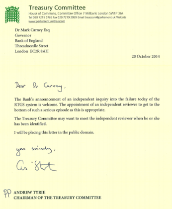 Andrew Tyrie letter to Mark Carney