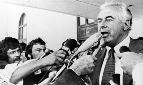 Gough Whitlam on the steps of old parliament house after his dismissal on 11 November 1975.