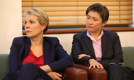 Deputy Leader Tanya Plibersek with Leader of the opposition in the senate Penny Wong at a special caucus meeting this morning called to mark the passing of former Prime Minister Gough Whitlam, Tuesday 21st  October 2014.