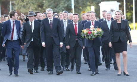 The Labor caucus arrives at old Parliament House to lay a wreath on the steps as a tribute to the former Prime Minister Gough Whitlam Tuesday 21st October 2014.