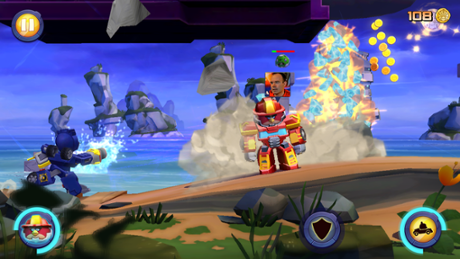 Calling a friend into the action in Angry Birds Transformers.