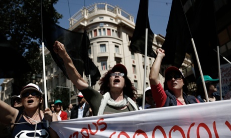 Greeks in Athens protest over the country's debt crisis.