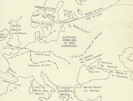 Map of prehistoric Europe demonstrating linguistic palaeotology.