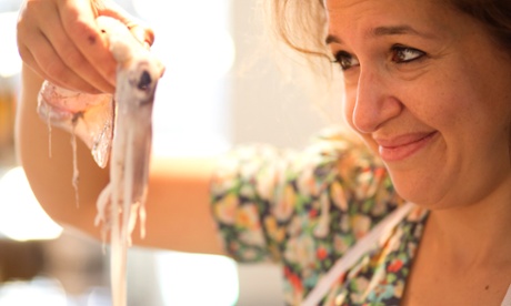 'I miss lentils' ... Hadley gets to grips with a squid. Photograph: Graham Turner for the Guardian